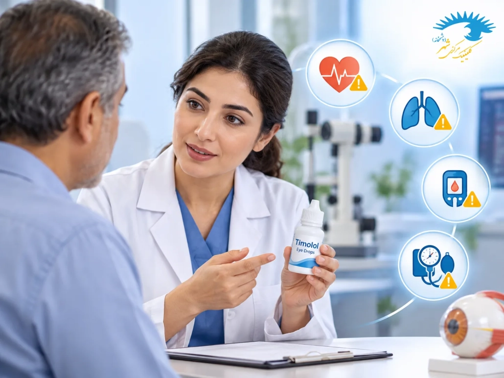 مشاوره چشم پزشک درباره عوارض و موارد احتیاط مصرف تیمولول