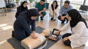 کارگاه عملی آموزش احیای قلبی ریوی و استفاده از دستگاه AED با مانکن آموزشی